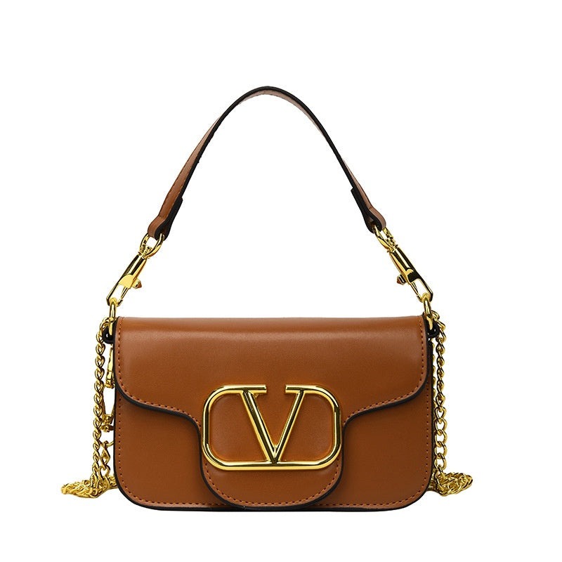 IELGY Chain Bag Women's Simple Fashion Texture Foreign Style Golden V-shaped Design Small Square Bag