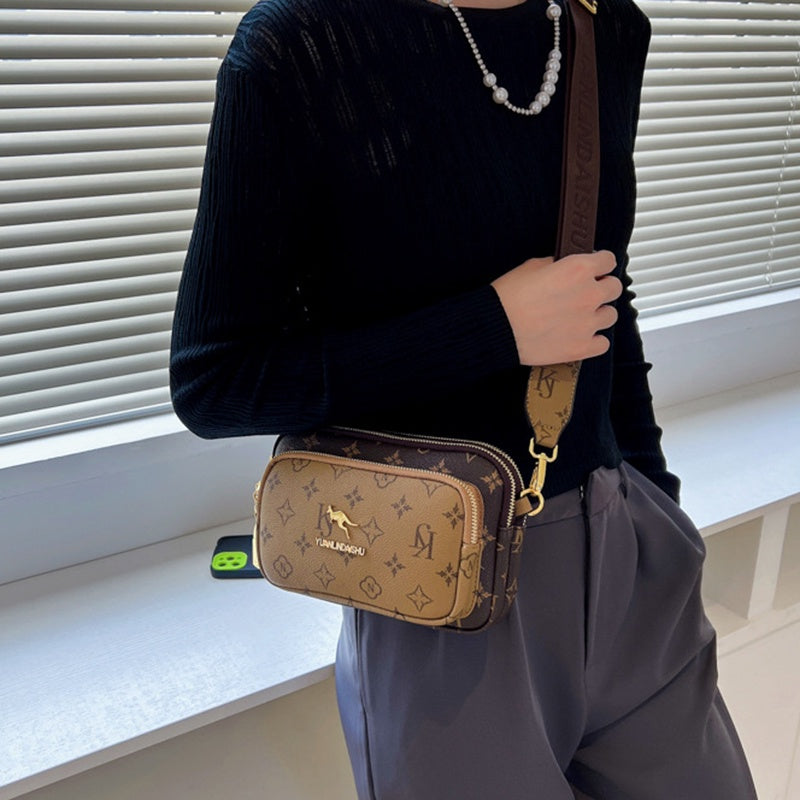 IELGY Messenger Bag Women's High-end Retro Horizontal Square Printed Shoulder Bag