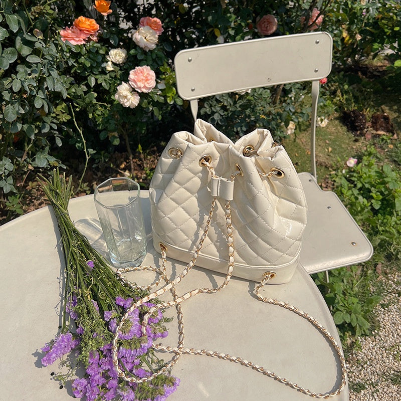 IELGY Casual Temperament Ringed Chain Drawstring Bucket Bag Small Style Backpack Shoulder Bag Shoulder Bag
