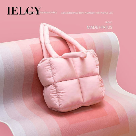 Ielgy European American Niche Design Rhombus Square Tote Bag Puff Soft Cotton-Filled Pillow Bag Shoulder Armpit Bag
