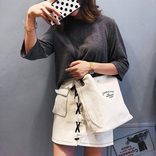 Ielgy Printed Messenger Bag Letter Printed Commuter Shoulder Fashion Bag Casual Shopping Child-Mother Canvas Bag Female Trendy