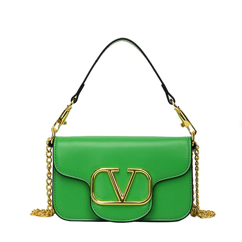 IELGY Chain Bag Women's Simple Fashion Texture Foreign Style Golden V-shaped Design Small Square Bag