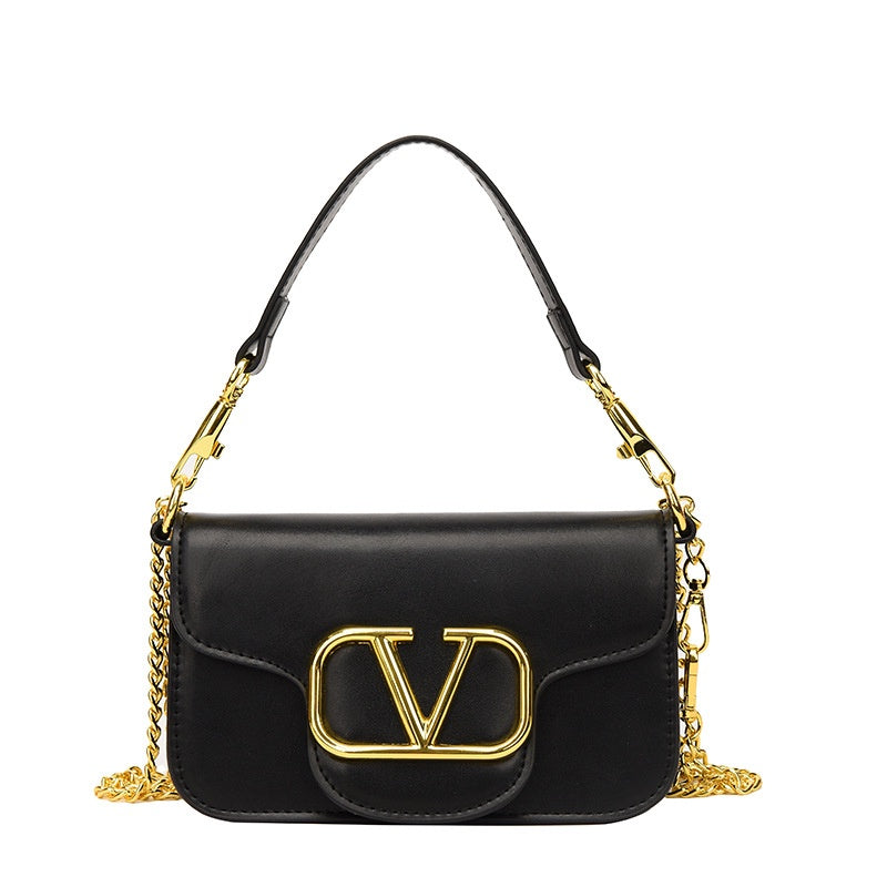 IELGY Chain Bag Women's Simple Fashion Texture Foreign Style Golden V-shaped Design Small Square Bag