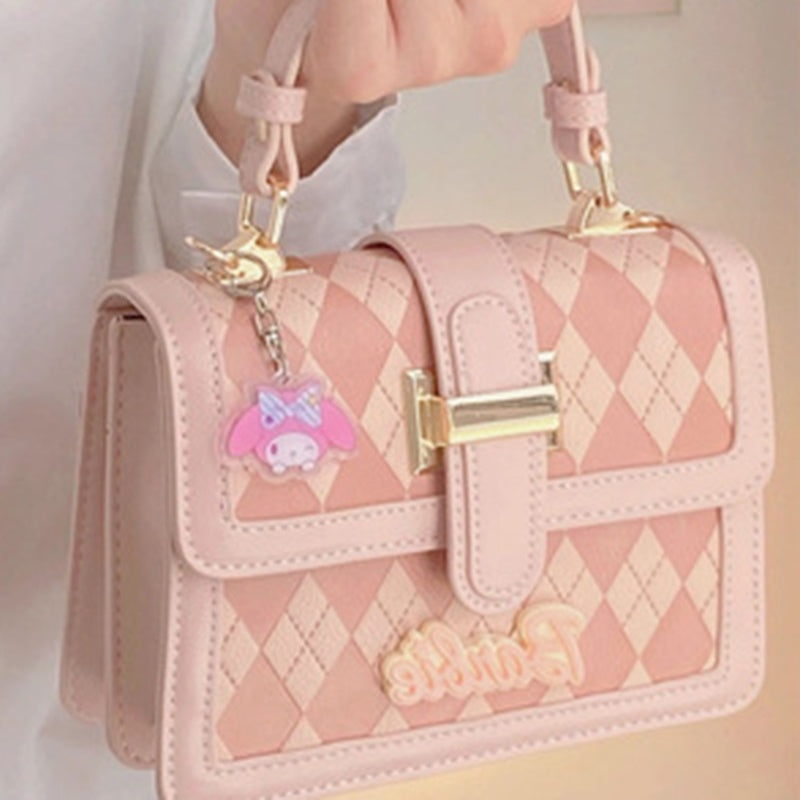 IELGY shoulder bag women's rhombic pink embroidery thread crossbody all-match small square bag