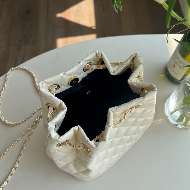 IELGY Casual Temperament Ringed Chain Drawstring Bucket Bag Small Style Backpack Shoulder Bag Shoulder Bag