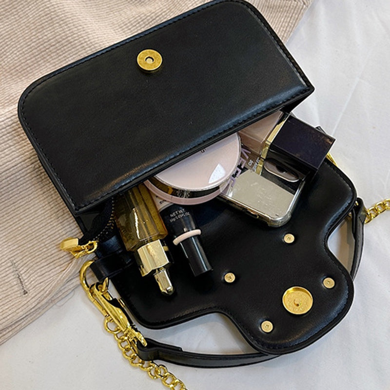 IELGY Chain Bag Women's Simple Fashion Texture Foreign Style Golden V-shaped Design Small Square Bag