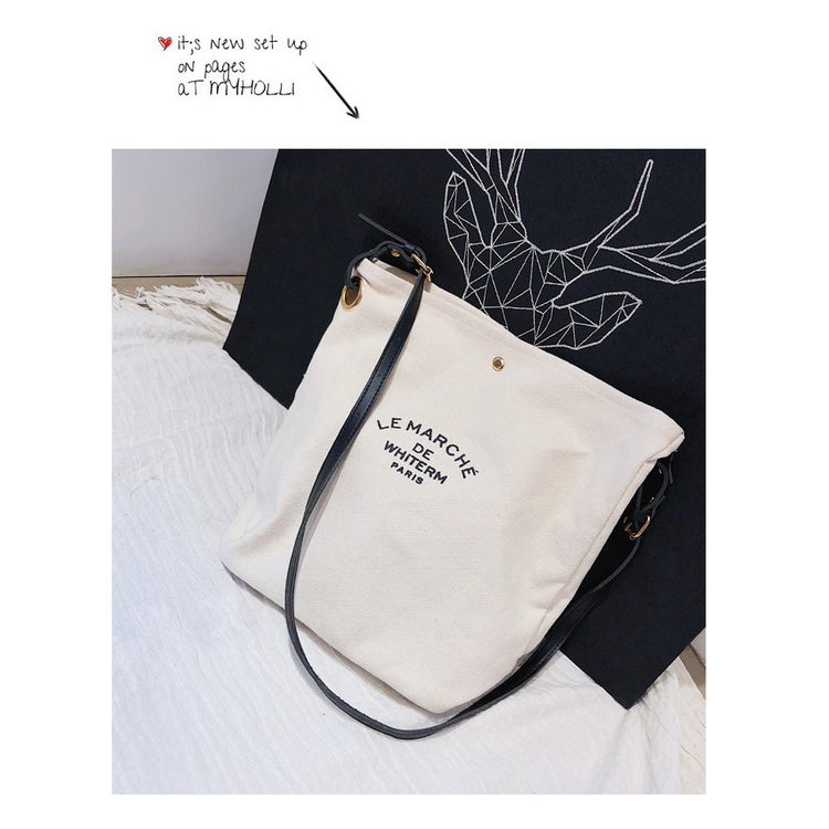 Ielgy Printed Messenger Bag Letter Printed Commuter Shoulder Fashion Bag Casual Shopping Child-Mother Canvas Bag Female Trendy