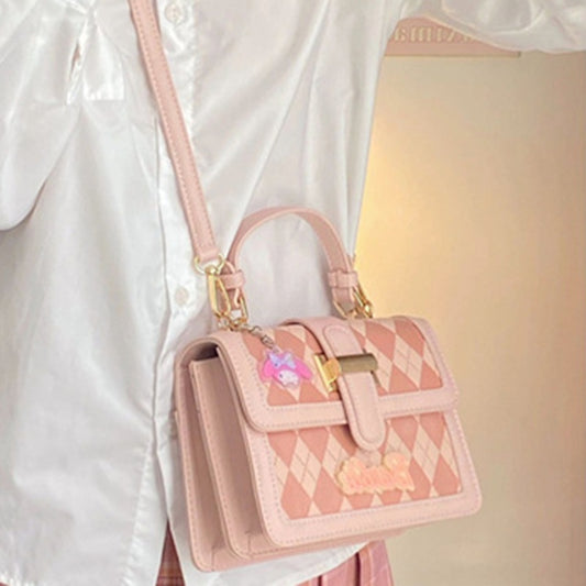 IELGY shoulder bag women's rhombic pink embroidery thread crossbody all-match small square bag