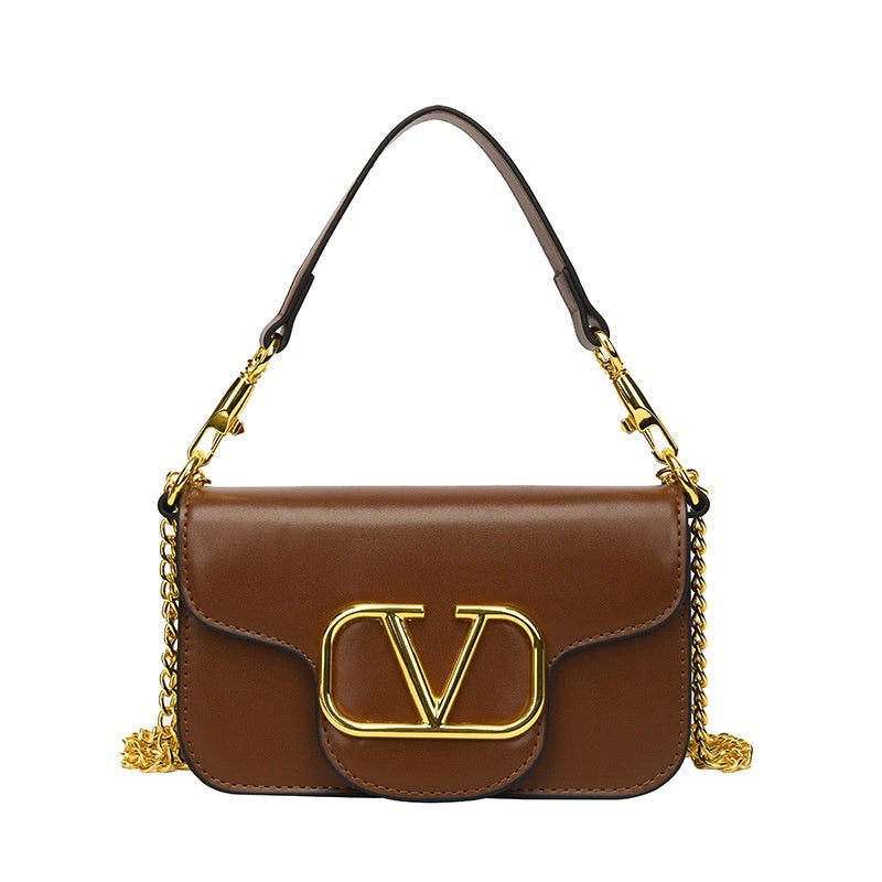 IELGY Chain Bag Women's Simple Fashion Texture Foreign Style Golden V-shaped Design Small Square Bag