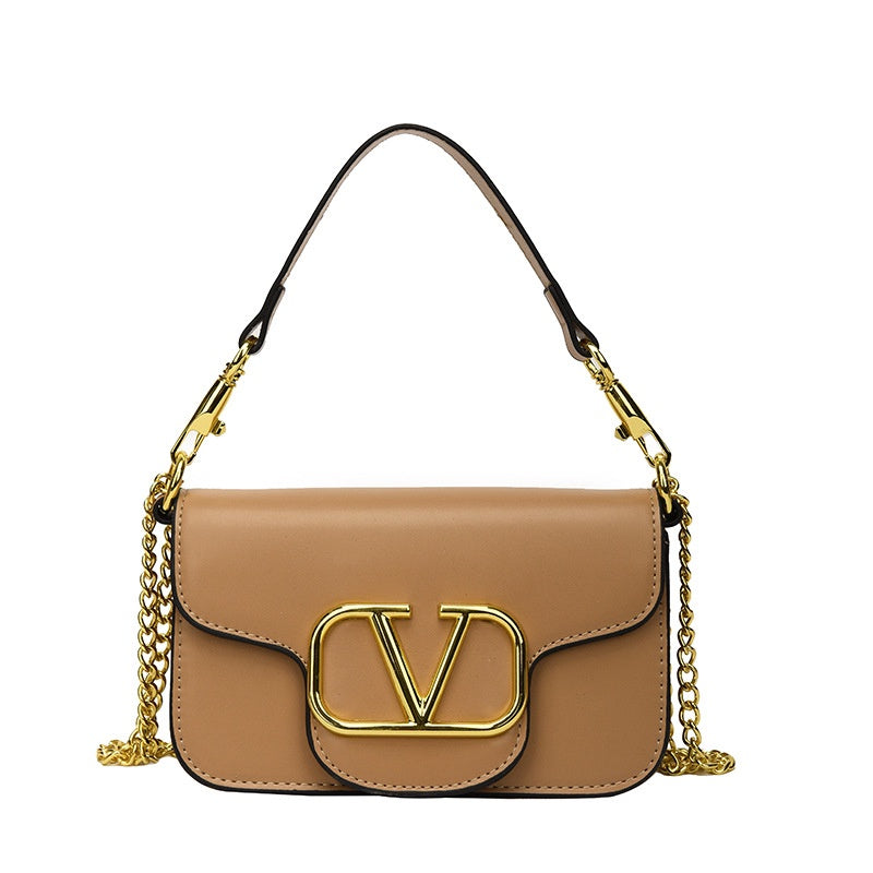 IELGY Chain Bag Women's Simple Fashion Texture Foreign Style Golden V-shaped Design Small Square Bag
