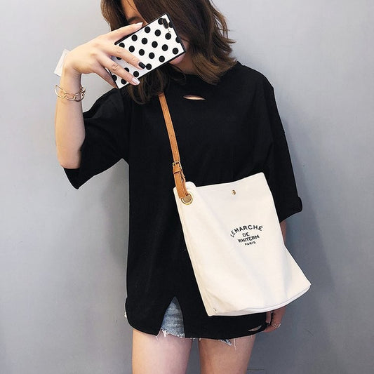 Ielgy Printed Messenger Bag Letter Printed Commuter Shoulder Fashion Bag Casual Shopping Child-Mother Canvas Bag Female Trendy