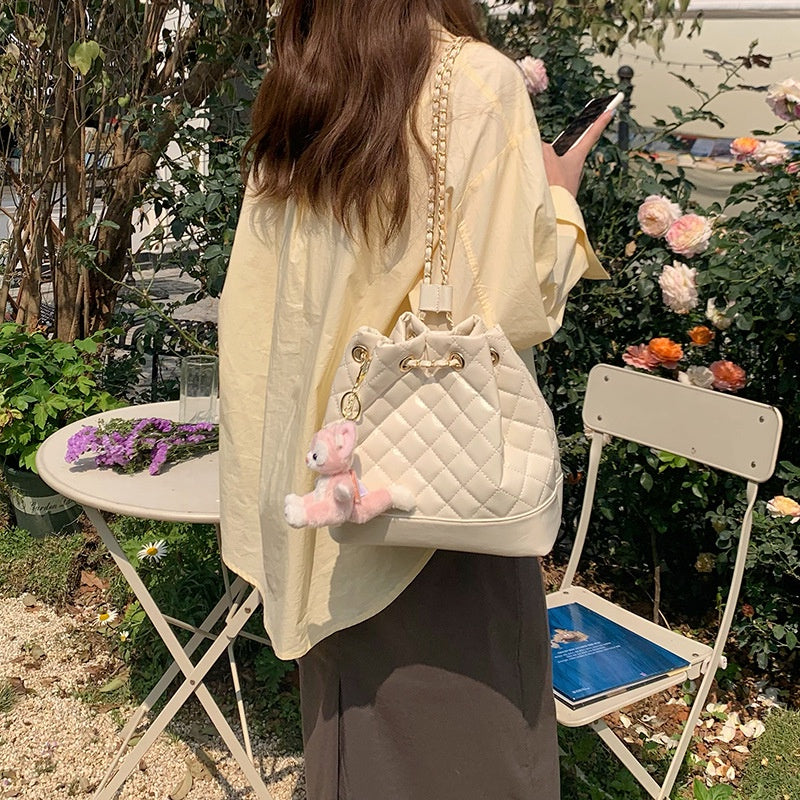 IELGY Casual Temperament Ringed Chain Drawstring Bucket Bag Small Style Backpack Shoulder Bag Shoulder Bag
