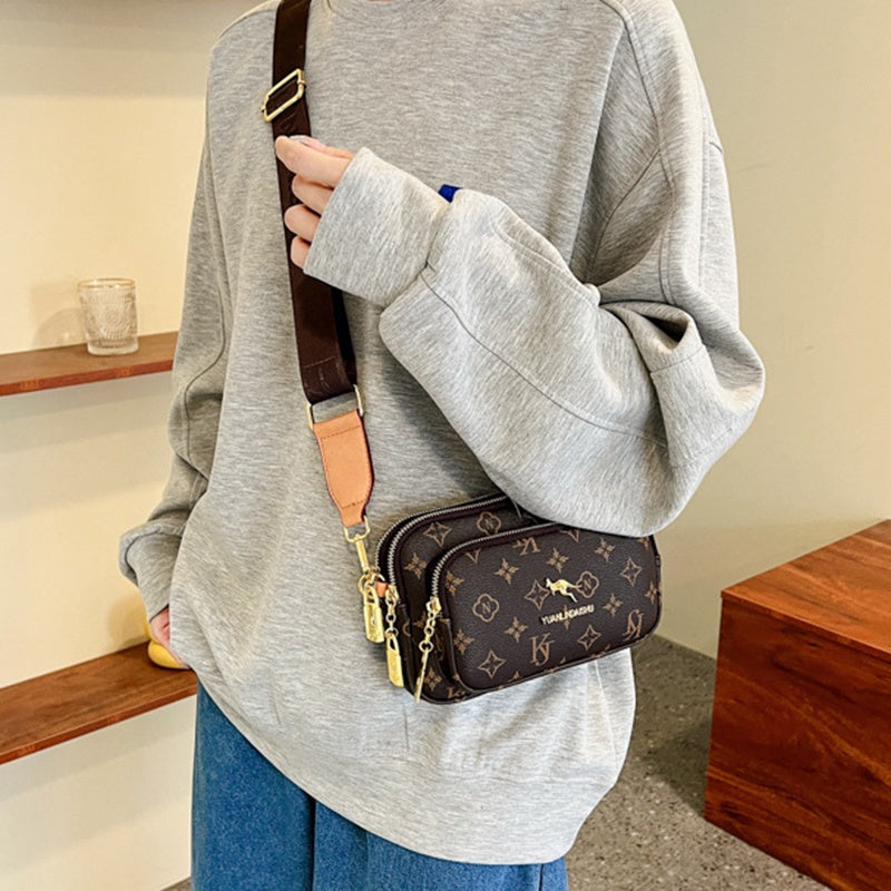 IELGY Messenger Bag Women's High-end Retro Horizontal Square Printed Shoulder Bag