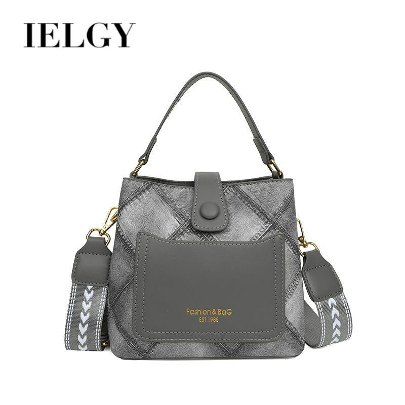 IELGY Women's Wide Shoulder Strap Rhombus Fashion Embroidery Stitching Casual Messenger  Bag