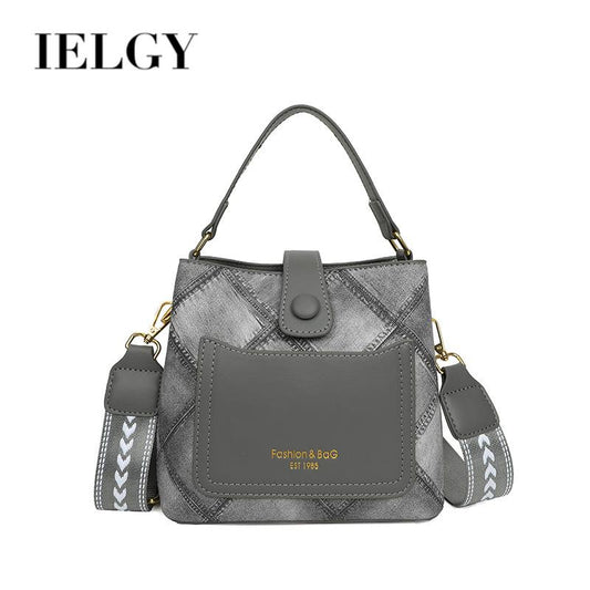IELGY Women's Wide Shoulder Strap Rhombus Fashion Embroidery Stitching Casual Messenger  Bag
