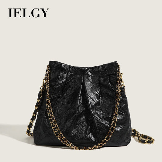 IELGY Ladies Rhombus Soft Leather Shoulder Messenger Bucket Bag Large Capacity