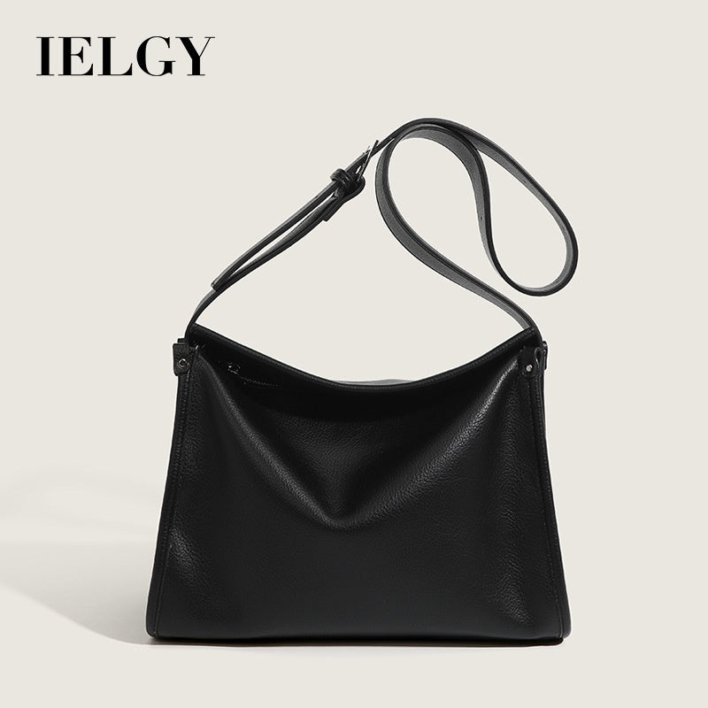 Ielgy Ladies Retro Large-Capacity Commuter Underarm Bag Simple Solid Color Soft Surface Small Square Bag Shoulder Messen