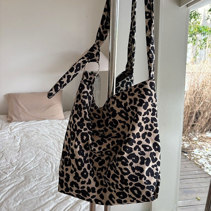 IELGY Lazy Leopard Print One-Shoulder Cross-Body Large-Capacity Tote Bag