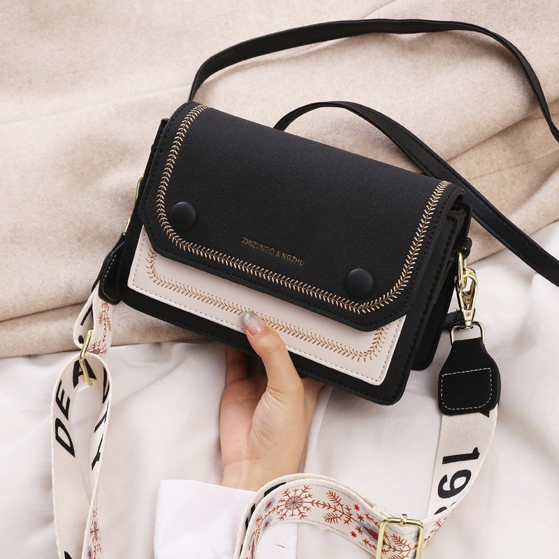 Ielgy Ladies Wide Shoulder Strap Fashion Female Bag Texture Small Square Bag