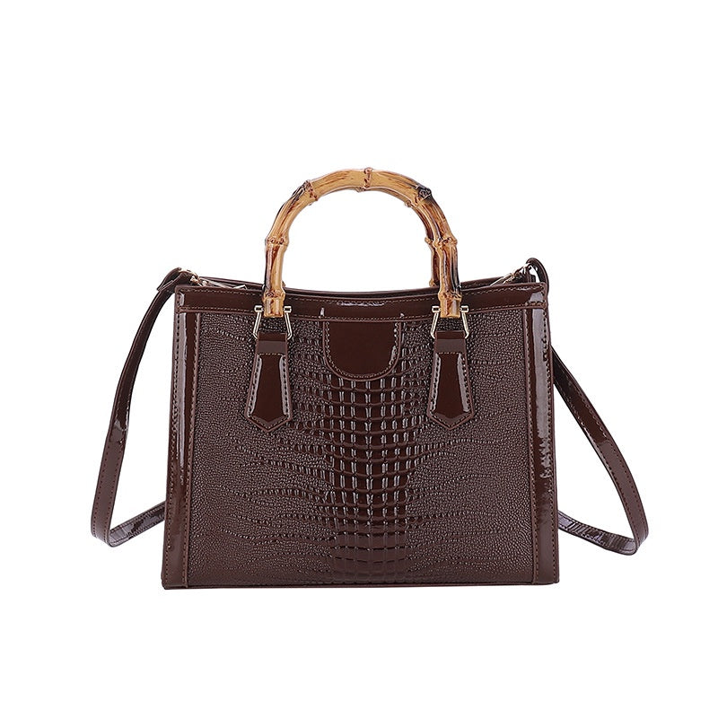 Ielgy Tote Bag Casual Large Capacity Crocodile Pattern Bamboo Handbag