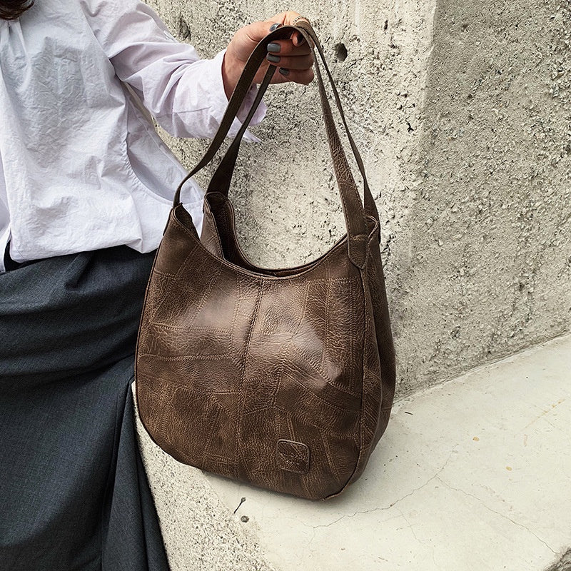 Ielgy Ladies Retro Soft Leather Shoulder Bag Ladies All-Match Shoulder Simple Portable Tote Bag
