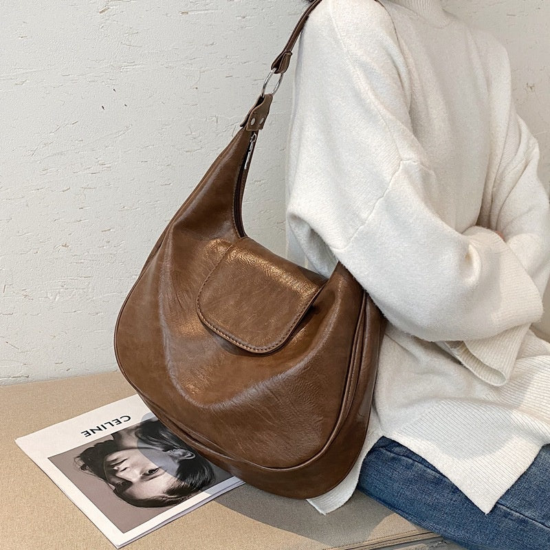 Ielgy Ladies Fashion One Shoulder Class Commuter Soft Leather Large Capacity Tote Bag