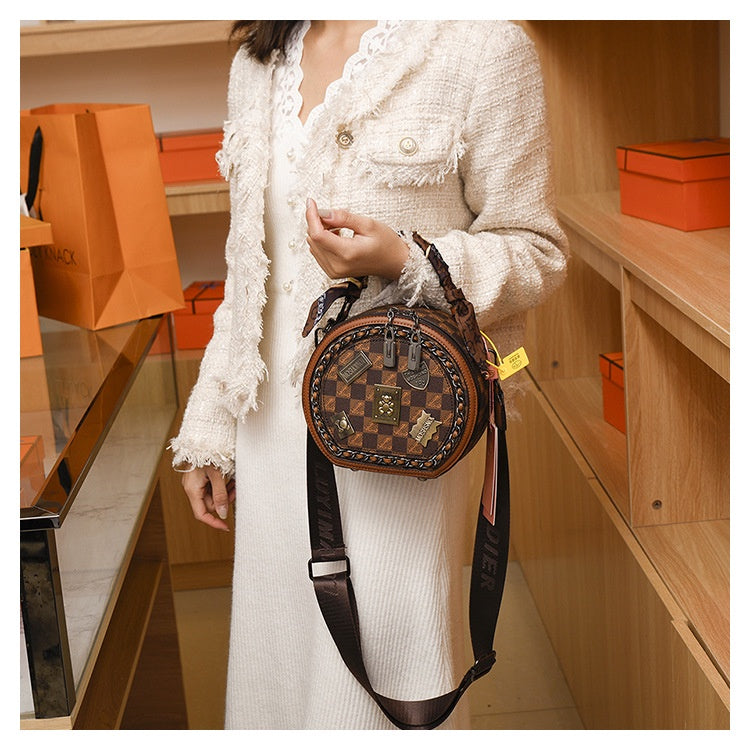 Ielgy Fashion Ladies Handbag Shoulder Crossbody Round Cake Bag (with Silk Scarf)
