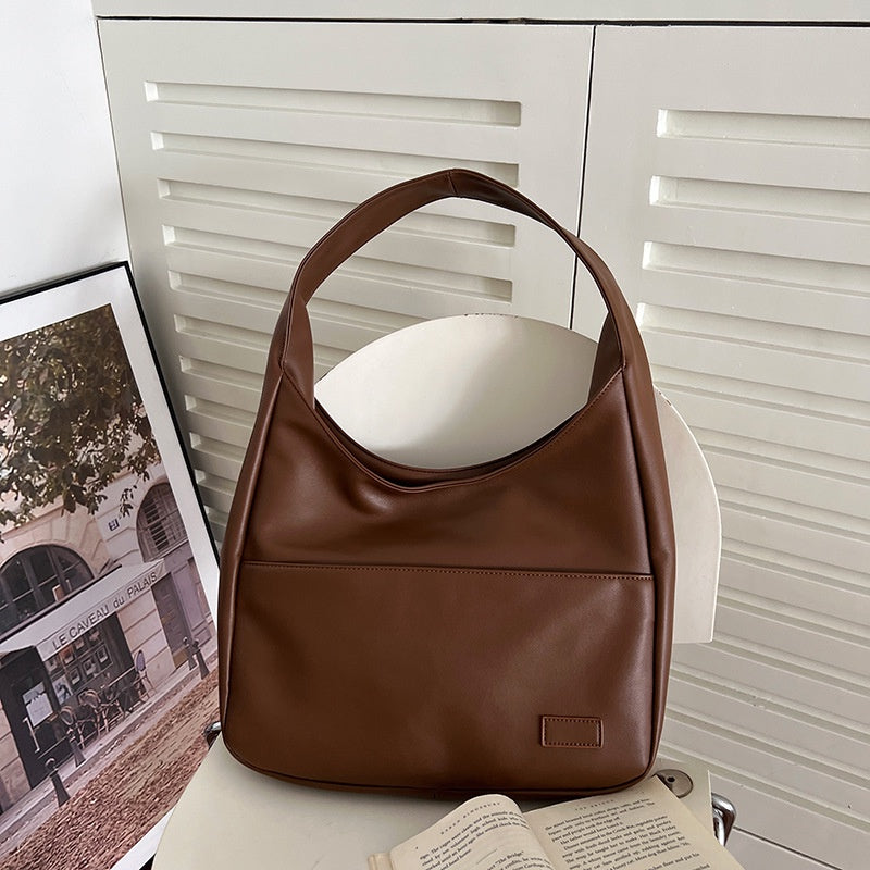 Ladies Brown Large-Capacity Bag Retro Casual Commuter Student Class One-Shoulder Tote Bag