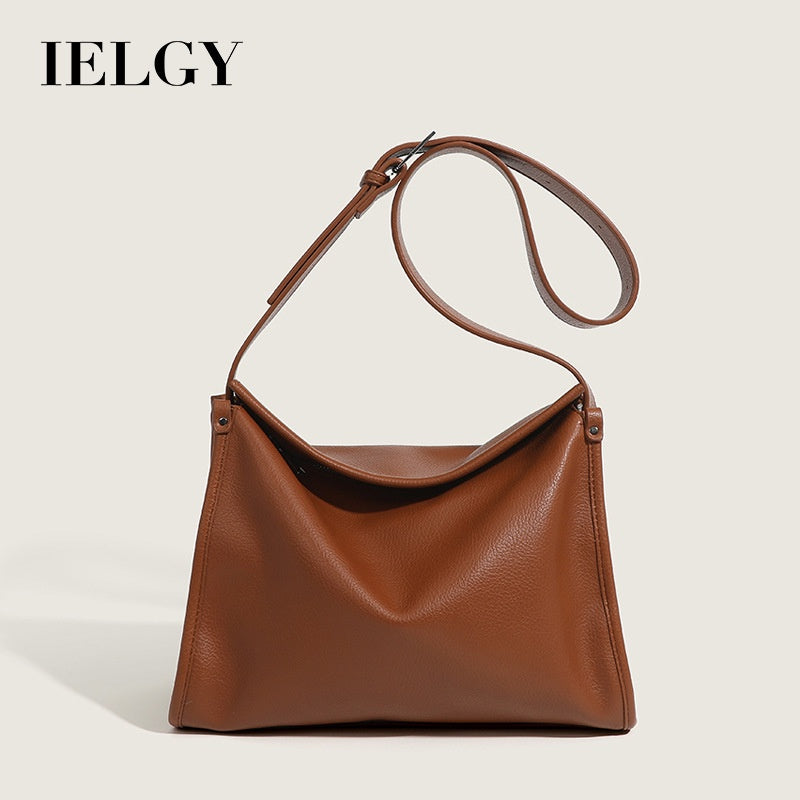 Ielgy Ladies Retro Large-Capacity Commuter Underarm Bag Simple Solid Color Soft Surface Small Square Bag Shoulder Messen