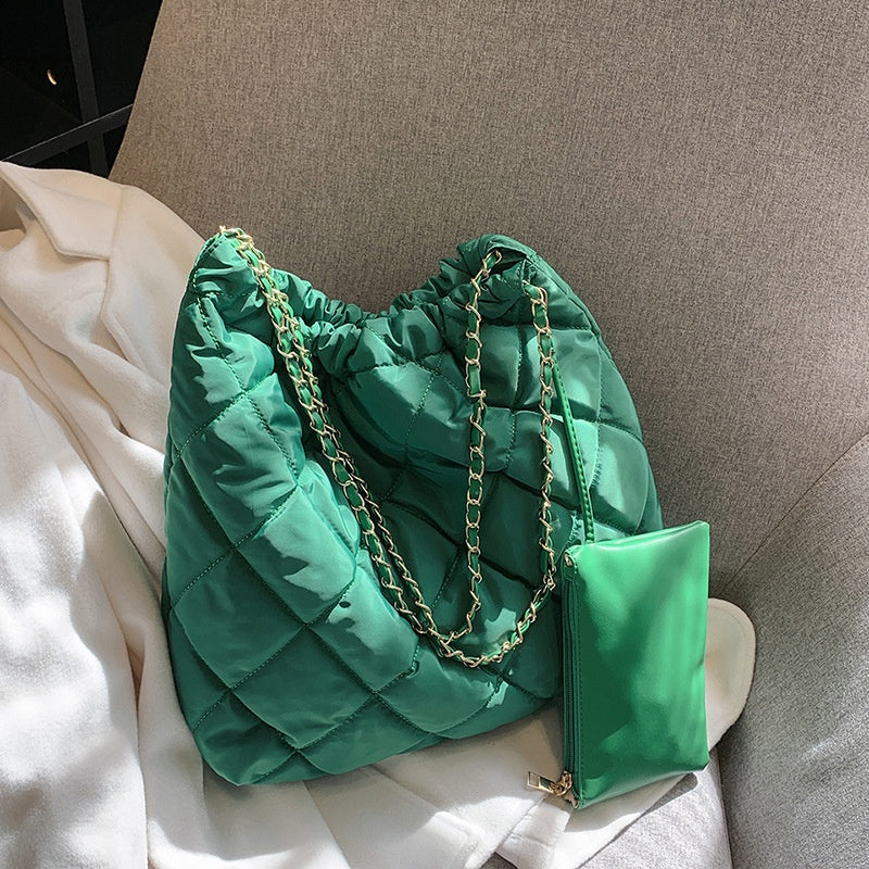 Ielgy Casual Soft Face Large Capacity Bag Chain Crossbody Bag Shoulder Bucket Bag
