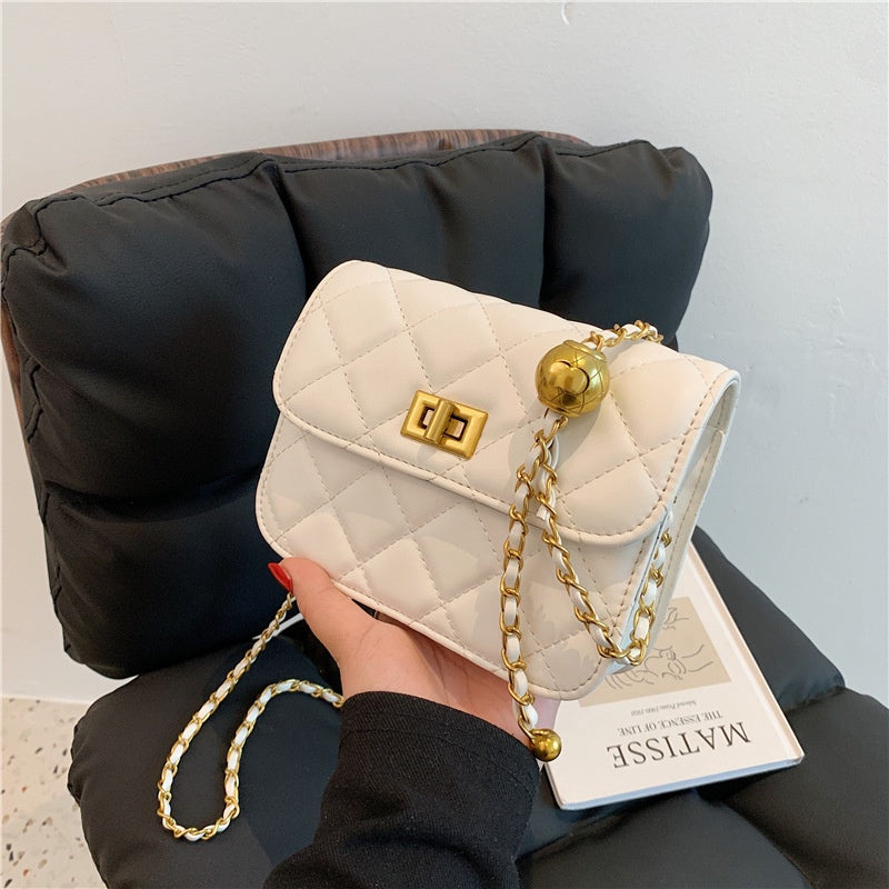 Ielgy Ladies Small Golden Ball Chain Small Square Bag Shoulder Fashion Trend Cross-body Mobile Phone Bag