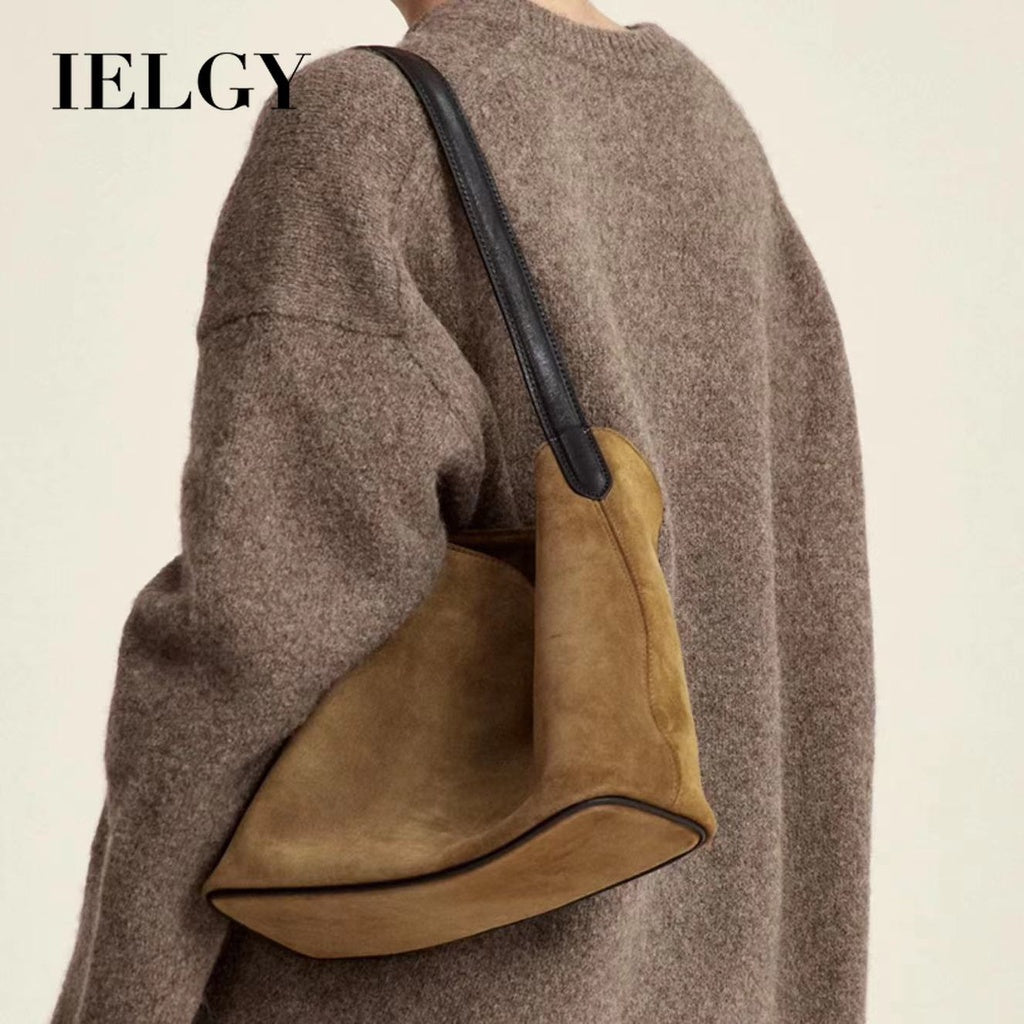 Ielgy Suede Leather Handbag Winter Fashion Old-fashioned Style High-End Lazy Style Tote Bag Retro Large-Capacity Shoulder Bag