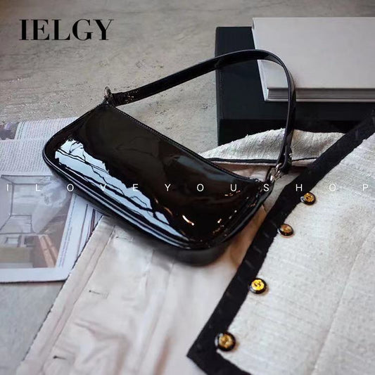 Ielgy Trendy All-Match Handbag Simple Shoulder Underarm Bag Korean Version Patent Leather Baguette Bag