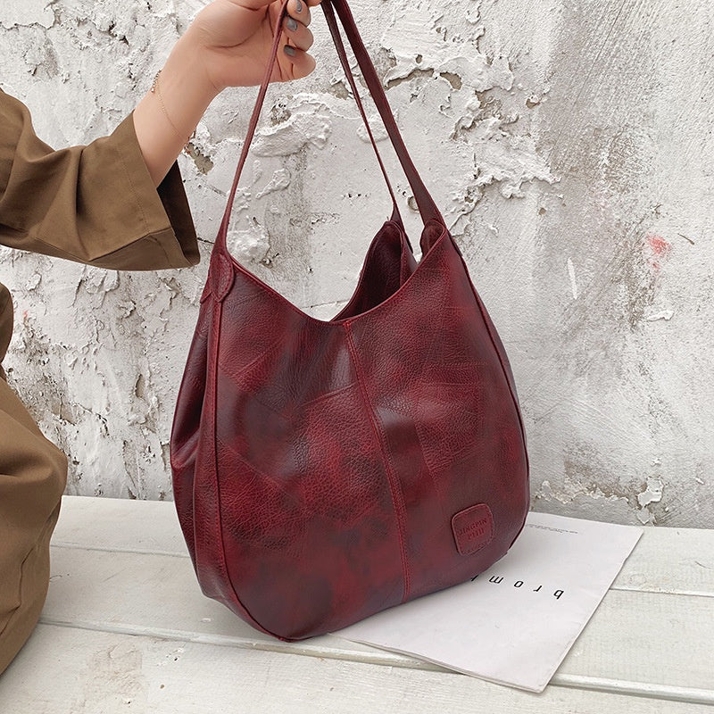 Ielgy Ladies Retro Soft Leather Shoulder Bag Ladies All-Match Shoulder Simple Portable Tote Bag