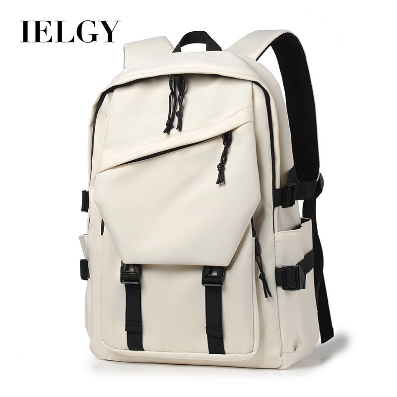 Ielgy Ladies White Backpack Simple Couple Fashion Large Capacity School Bag