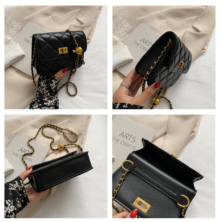 Ielgy Ladies Small Golden Ball Chain Small Square Bag Shoulder Fashion Trend Cross-body Mobile Phone Bag