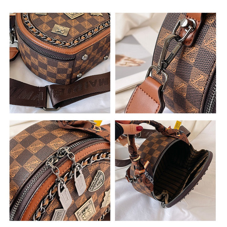 Ielgy Fashion Ladies Handbag Shoulder Crossbody Round Cake Bag (with Silk Scarf)