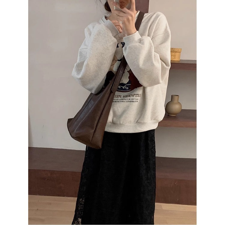 Ielgy Ladies Large-Capacity Bag Simple Soft Leather One-Shoulder Underarm Bag Retro Commuter Diagonal Child-Mother Bag