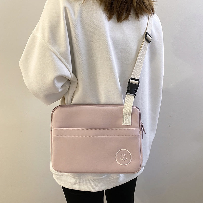 Ielgy Embroidered Smiley Face Shockproof Water-Repellent Liner Bag ipad Computer Protective Case Shoulder Messenger Compu