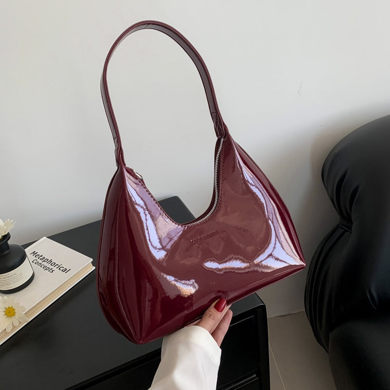 Ielgy Ladies Patent Leather Bag Baguette Crescent Bag Ladies Shoulder Handbag Texture Fashion Underarm Bag