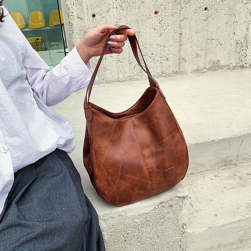 Ielgy Ladies Retro Soft Leather Shoulder Bag Ladies All-Match Shoulder Simple Portable Tote Bag