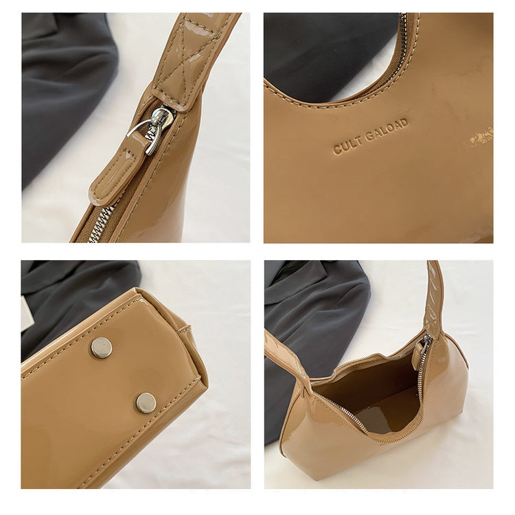 Ielgy Ladies Patent Leather Bag Baguette Crescent Bag Ladies Shoulder Handbag Texture Fashion Underarm Bag