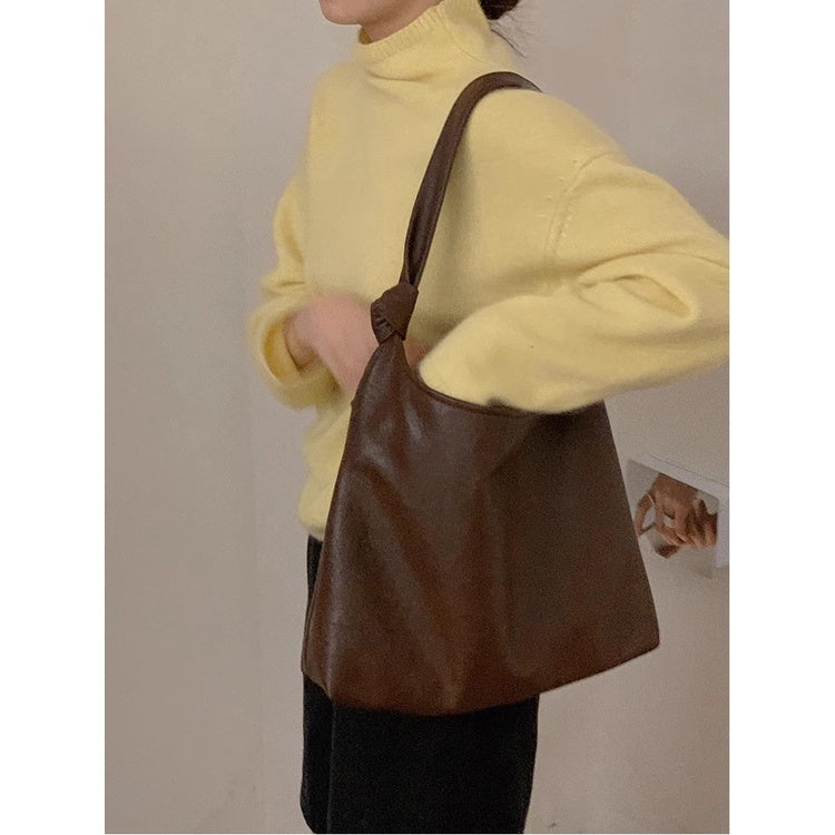 Ielgy Ladies Korean Version Large-Capacity Soft Leather Underarm Bag Commuter All-Match Portable Simple One-Shoulder Shopping Bag