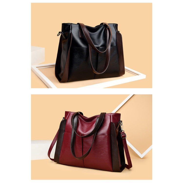 IELGY Fashionable large capacity soft leather bag for middle-aged women, new handbag, one shoulder crossbody bag