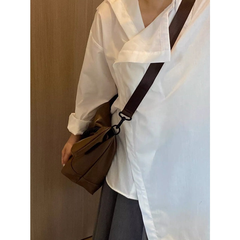 Ielgy Ladies Simple Commuter Soft Leather Tote Bag Student Class Shoulder Messenger Bag