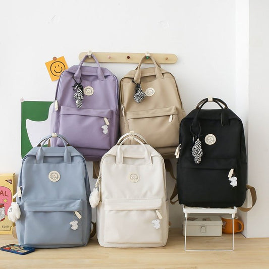 Ielgy Ladies Korean Version Trendy Large-Capacity Portable Backpack Solid Color Simple College Students Class