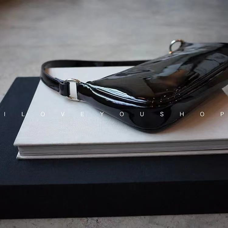 Ielgy Trendy All-Match Handbag Simple Shoulder Underarm Bag Korean Version Patent Leather Baguette Bag