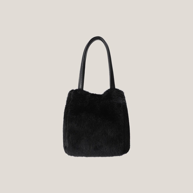 Ielgy Ladies Furry Messenger Bag Portable Bucket Bag