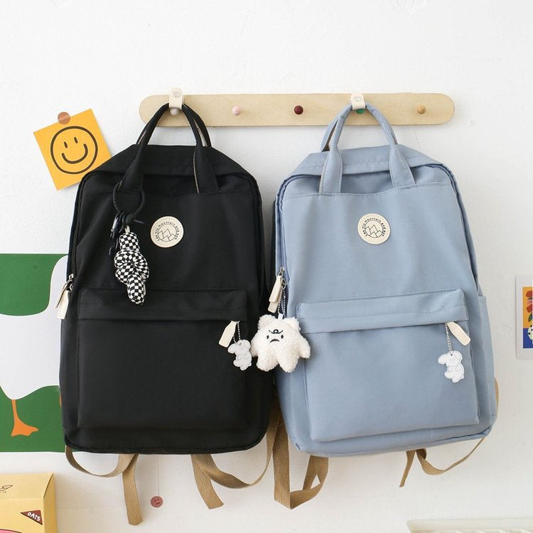 Ielgy Ladies Korean Version Trendy Large-Capacity Portable Backpack Solid Color Simple College Students Class