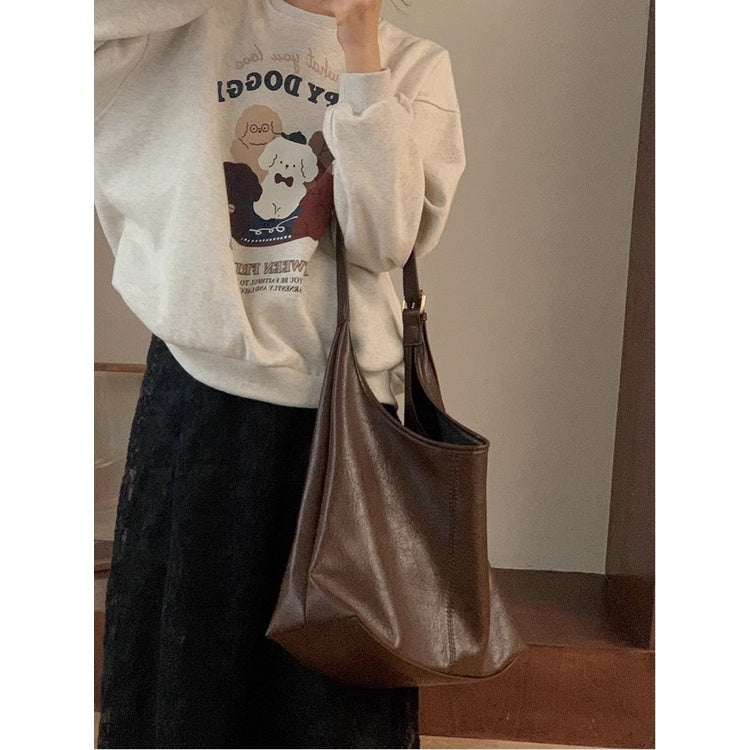 Ielgy Ladies Large-Capacity Bag Simple Soft Leather One-Shoulder Underarm Bag Retro Commuter Diagonal Child-Mother Bag